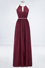 Halter Burgundy Bridesmaid Dress Long with Beadings
