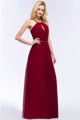 Halter Chiffon Burgundy A-line Wedding Guest Dress