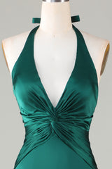 Halter Emerald Green Ruched Mermaid Bridesmaid Dress
