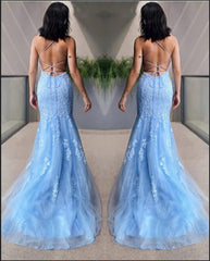 Halter Mermaid Prom Dress in Sky Blue