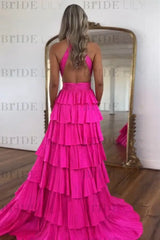 Halter Sequined Aline Prom Dress V-Neck Long Evening Dress with Split