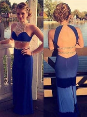 Halter Sleeveless With Beading Floor-Length Chiffon Two Piece Dresses