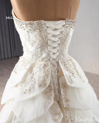 Haute Couture Beaded Tiered Balll Gown Wedding Dresses with Slit 241111
