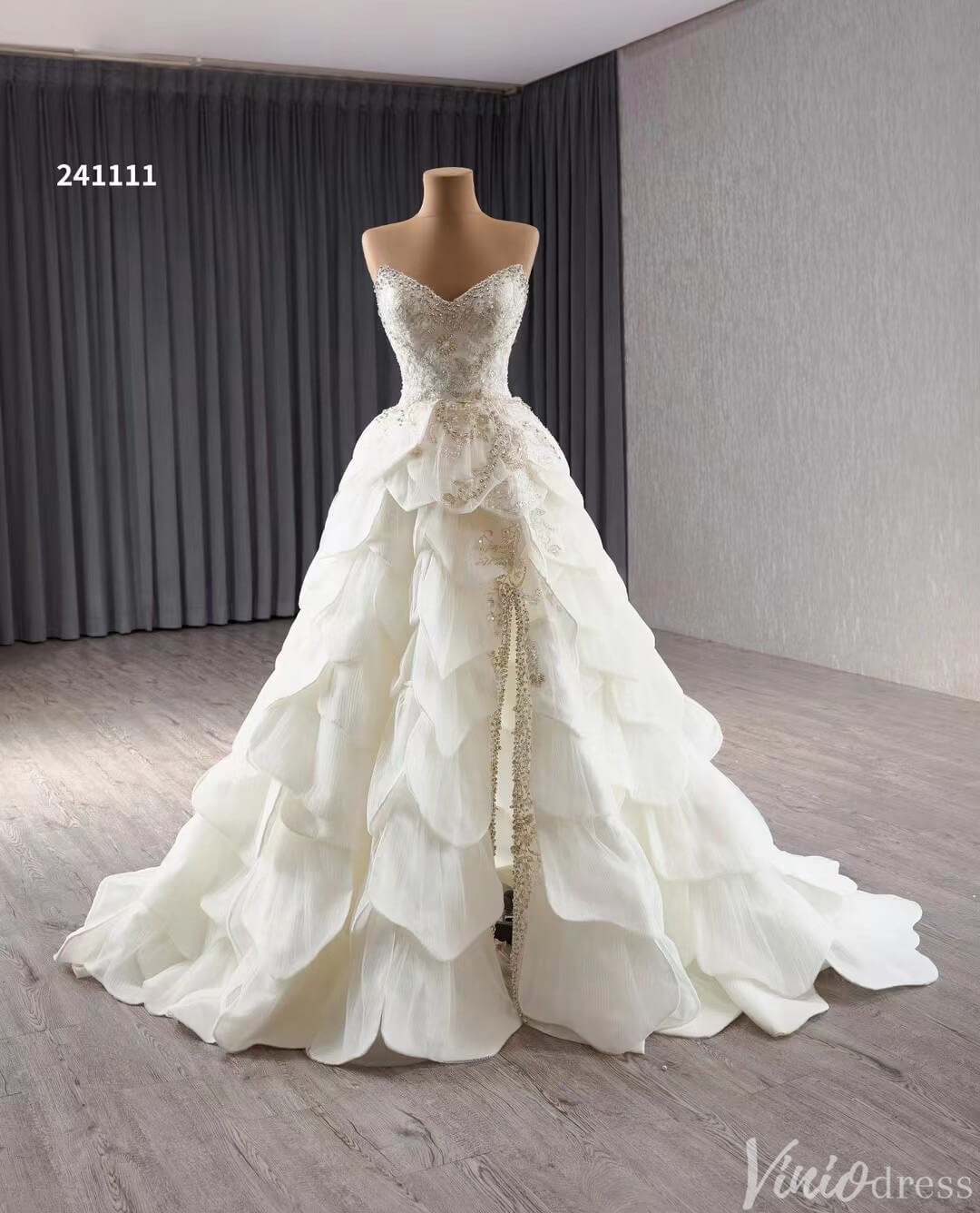 Haute Couture Beaded Tiered Balll Gown Wedding Dresses with Slit 241111