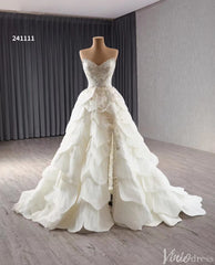 Haute Couture Beaded Tiered Balll Gown Wedding Dresses with Slit 241111