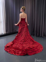 Haute Couture Red Mermaid Wedding Dresses Tiered Petal Pageant Gown 241096