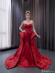 Haute Couture Red Mermaid Wedding Dresses Tiered Petal Pageant Gown 241096