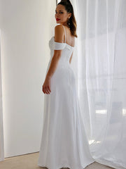 Wholesale Sheath/Column Spaghetti Straps Satin Sleeveless Ruched Floor-Length Wedding Dresses