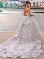 Wholesale Ball Gown Tulle Sweetheart Applique Sleeveless Cathedral Train Wedding Dresses