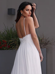 A-Line/Princess Chiffon Applique V-neck Sleeveless Sweep/Brush Train Wedding Dresses