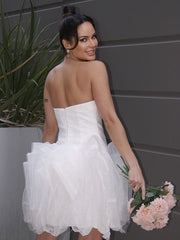 Wholesale A-Line/Princess Organza Ruched Sweetheart Sleeveless Short/Mini Wedding Dresses