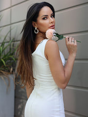 Wholesale Sheath/Column Stretch Crepe Ruched Straps Sleeveless Floor-Length Wedding Dresses