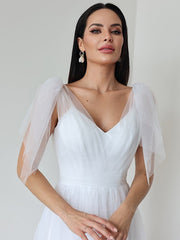 Wholesale A-Line/Princess Tulle Ruffles V-neck Sleeveless Floor-Length Wedding Dresses