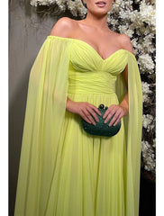 Aimishang A-Line Evening Gown Elegant Dress Formal Wedding Party Sweep / Brush Train Sleeveless Off Shoulder Capes Chiffon with Pleats