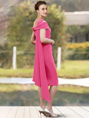 Sheath / Column Mother of the Bride Dress Wedding Guest Elegant Jewel Neck Knee Length Stretch Chiffon 3/4 Length Sleeve with Side-Draped