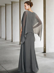 A-Line Mother of the Bride Dress Luxurious Elegant V Neck Floor Length Chiffon Sleeveless Shawls with Beading Ruffles