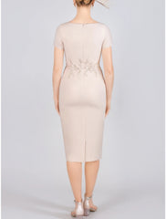 Two Piece Mother of the Bride Dress Wedding Guest Elegant Petite V Neck Knee Length Chiffon 3/4 Length Sleeve with Beading Appliques