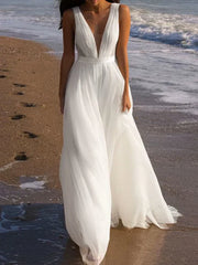 A-line/Princess Deep V-neck and Floor sheer Wedding Dress Sexy Pure Color