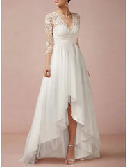 A-line/Princess V-neck Asymmetric Lace Wedding Dress Beautiful