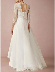 A-line/Princess V-neck Asymmetric Lace Wedding Dress Beautiful