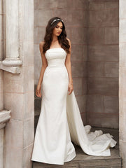 Mermaid Long Ruched Strapless Sleeveless Court Train Wedding Dresses