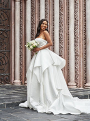 Wholesale Ball Gown Satin Ruffles Strapless Sleeveless Court Train Wedding Dresses