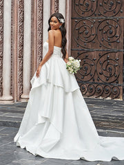 Wholesale Ball Gown Satin Ruffles Strapless Sleeveless Court Train Wedding Dresses