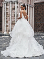 A-Line/Princess Tulle Ruffles Spaghetti Straps Sleeveless Sweep/Brush Train Wedding Dresses