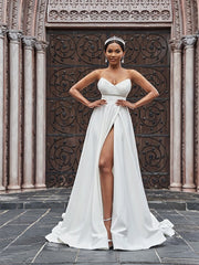Wholesale A-Line/Princess Stretch Crepe Ruffles Sleeveless Sweetheart Court Train Wedding Dresses