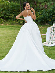 Wholesale Ball Gown Lace Ruffles V-neck Sleeveless Sweep/Brush Train Wedding Dresses