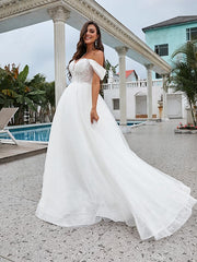 Aimishang  A-Line/Princess Lace Applique Off-the-Shoulder Sleeveless Sweep/Brush Train Wedding Dresses