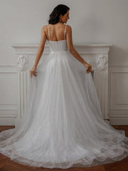 Wholesale A-Line/Princess Ruffles Spaghetti Straps Sleeveless Court Train Wedding Dresses