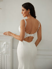 Lace V-neck Sleeveless Sweep/Brush Train Wedding Dresses
