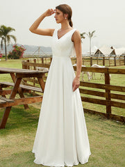 Aimishang A-Line/Princess Chiffon Ruched V-neck Sleeveless Floor-Length Wedding Dresses