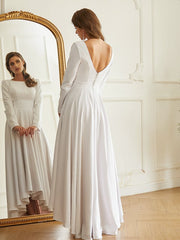 Wholesale A-Line/Princess Stretch Crepe Ruffles Scoop Long Sleeves Asymmetrical Wedding Dresses