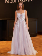 Felicity |Lavender A-line Sweetheart Neckline Tulle Sweep Train Prom Dress