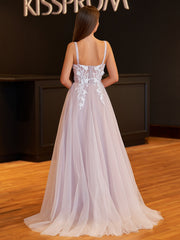 Felicity |Lavender A-line Sweetheart Neckline Tulle Sweep Train Prom Dress
