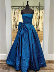 Heloise | Fuchsia Strapless A-Line Long Prom Dress With Bow