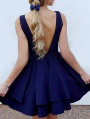 A-Line Homecoming Dresses Black Dress Dress Holiday Graduation Short / Mini Sleeveless V Neck Satin with Ruffles