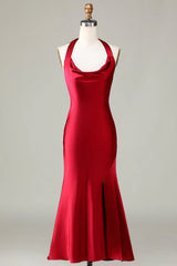 Halter Sleeveless Long Bridesmaid Dress with Slit