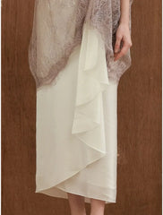 Aimishang Sheath / Column Mother of the Bride Dress Elegant Sweet Scoop Neck Ankle Length Satin Half Sleeve with Beading Ruffles
