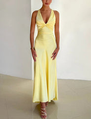Aimishang Elegant Prom Dresses V Neck Mermaid Long Prom Dress Satin Evening Party Gowns Formal Dress