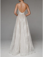 A-Line Prom Dresses Sexy Dress Wedding Guest Engagement Floor Length Sleeveless Spaghetti Strap Tulle Backless with Embroidery