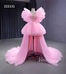 High Low Tiered Pink Pageant Dresses Ruffled Prom Gown 222131