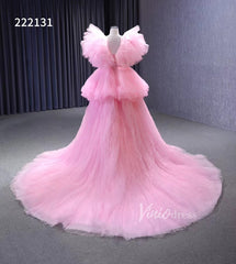 High Low Tiered Pink Pageant Dresses Ruffled Prom Gown 222131