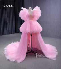 High Low Tiered Pink Pageant Dresses Ruffled Prom Gown 222131