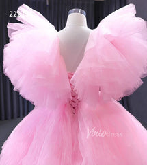 High Low Tiered Pink Pageant Dresses Ruffled Prom Gown 222131