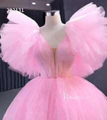 High Low Tiered Pink Pageant Dresses Ruffled Prom Gown 222131