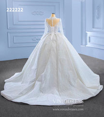 High Neck Ball Gown Wedding Dresses with Long Sleeve 222222