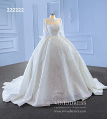 High Neck Ball Gown Wedding Dresses with Long Sleeve 222222